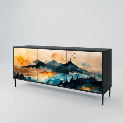 OMINOUS MOUNTAINS 3-Door Sideboard in Black Finish