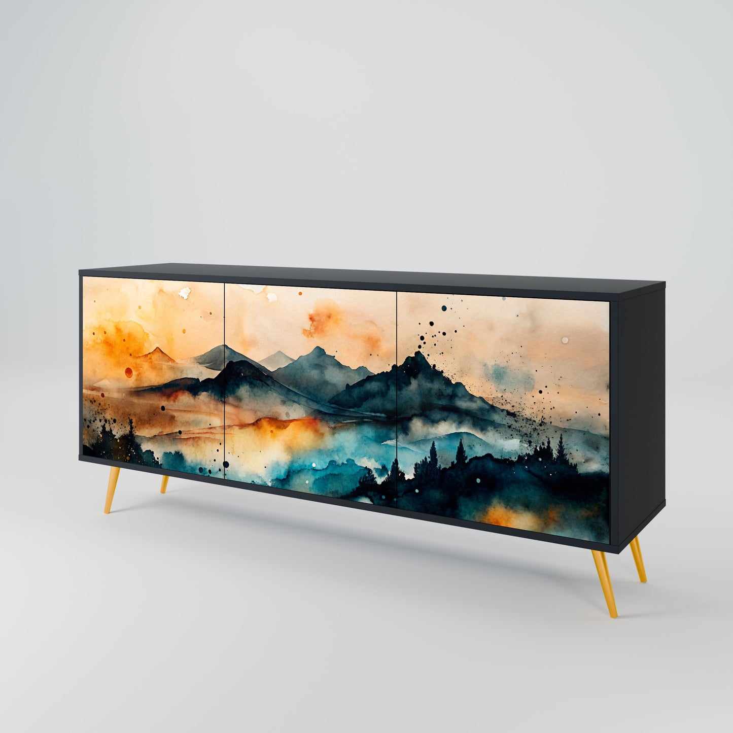 OMINOUS MOUNTAINS 3-Door Sideboard in Black Finish