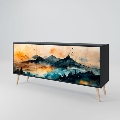 OMINOUS MOUNTAINS 3-Door Sideboard in Black Finish