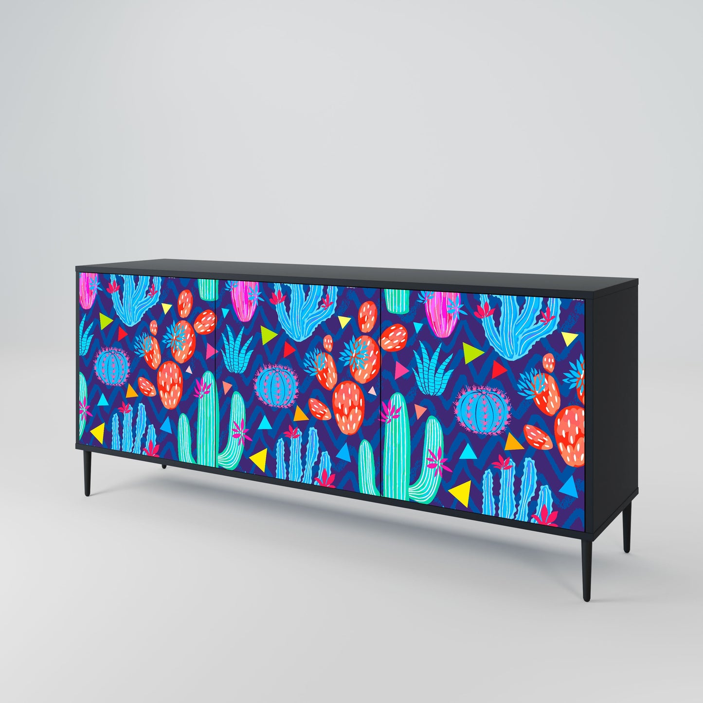 Credenza a 3 ante CACTUS VIBES in finitura nera