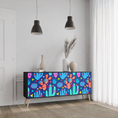 Credenza a 3 ante CACTUS VIBES in finitura nera