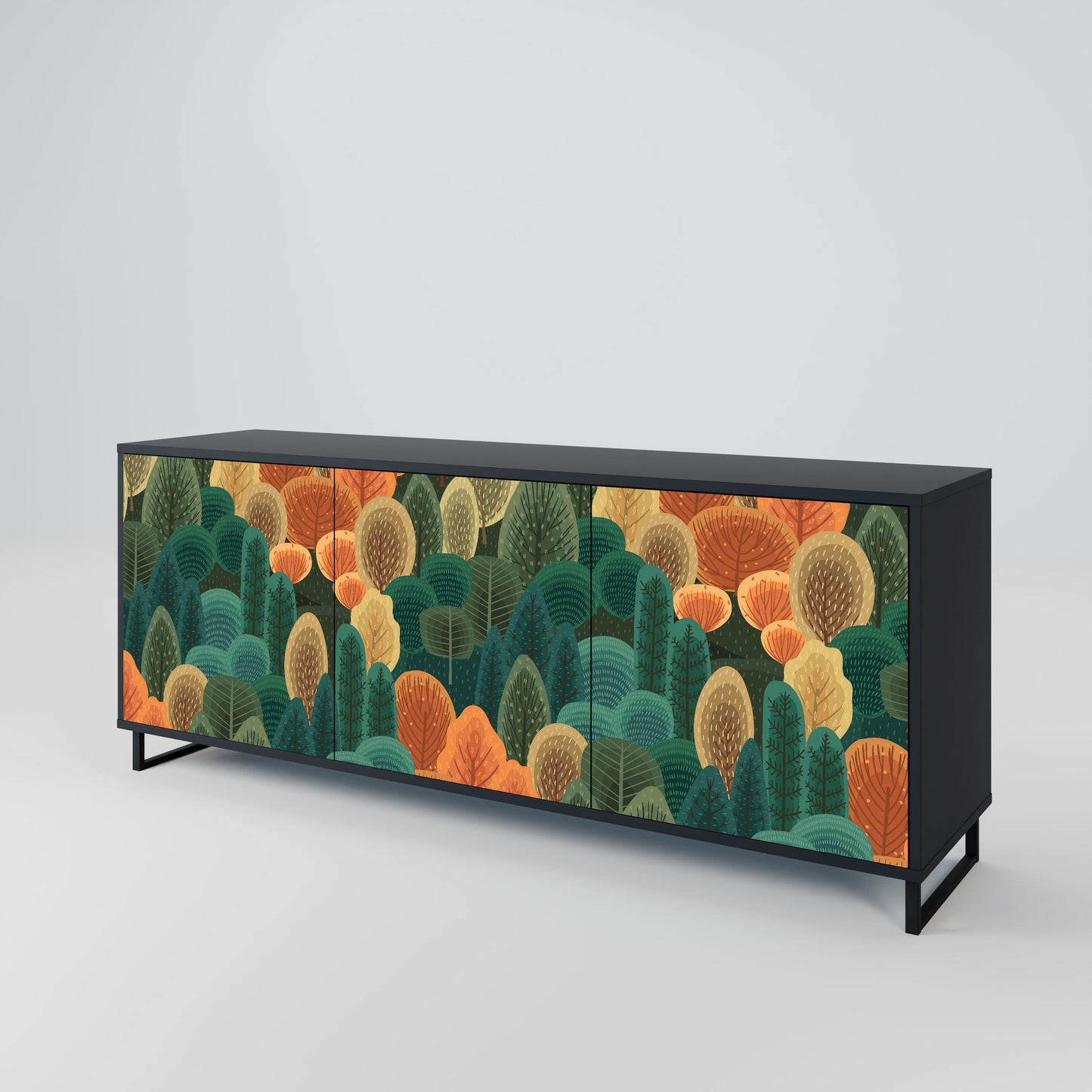 Buffet 3 portes KALEIDOSCOPE D'AUTOMNE en finition noire