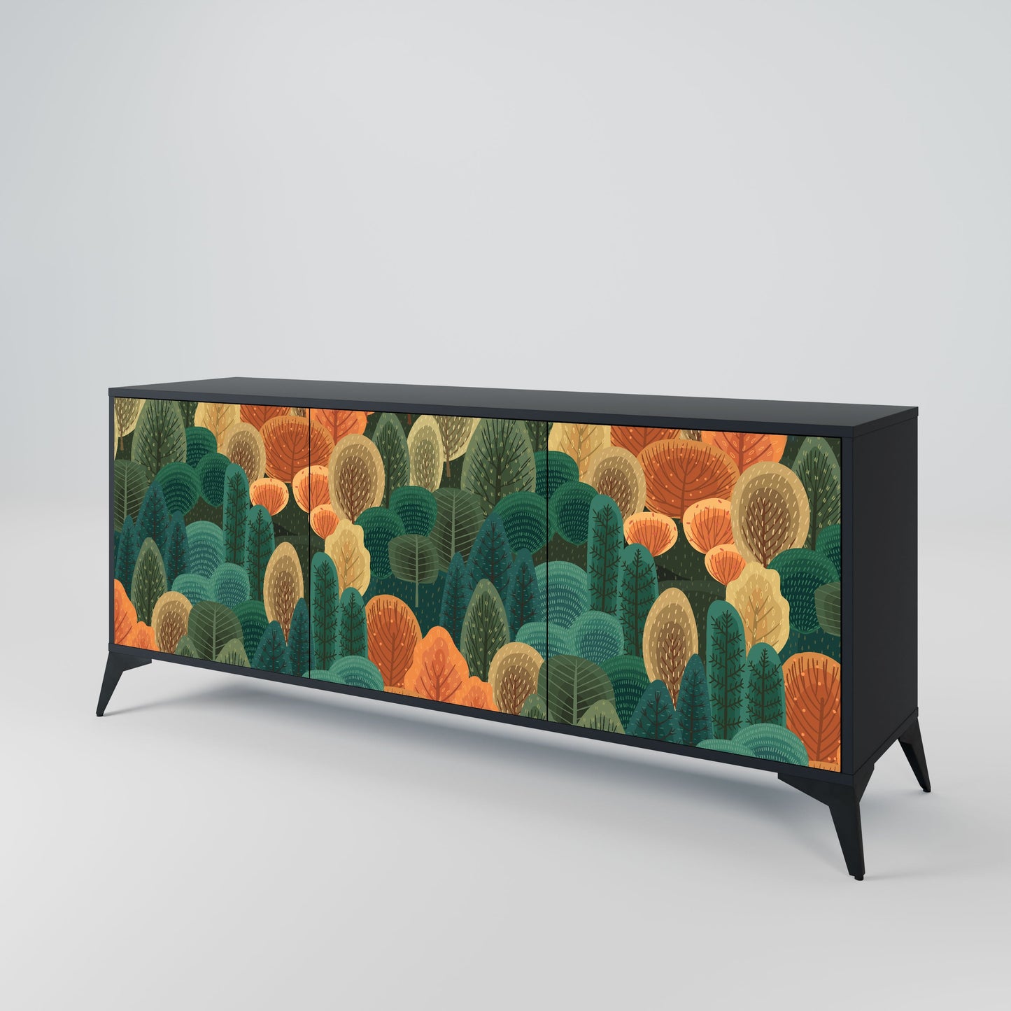 Buffet 3 portes KALEIDOSCOPE D'AUTOMNE en finition noire