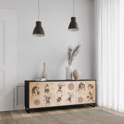 Credenza a 3 ante in stile africano con finitura nera