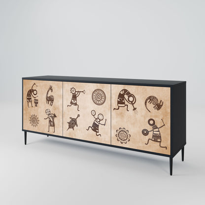 Credenza a 3 ante in stile africano con finitura nera