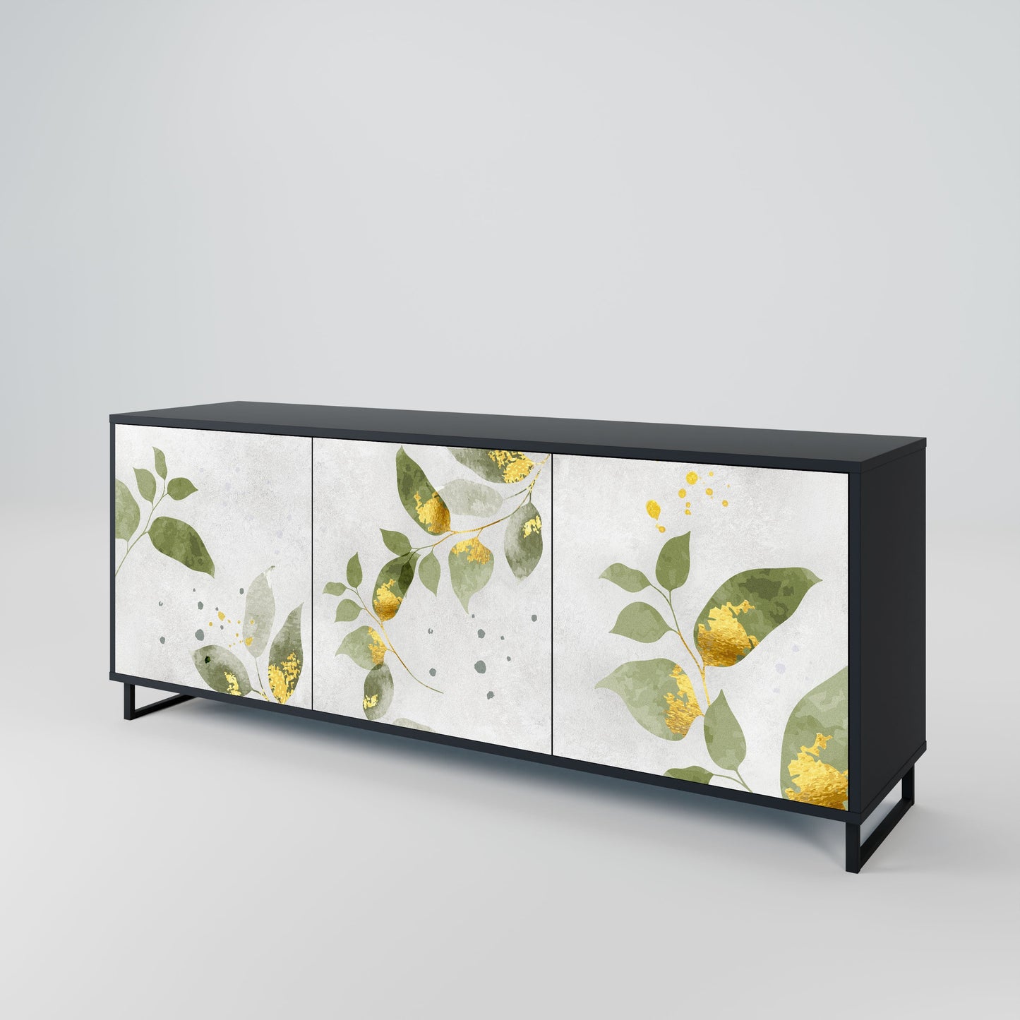 Buffet 3 portes ELEGANT BOTANICS en finition noire