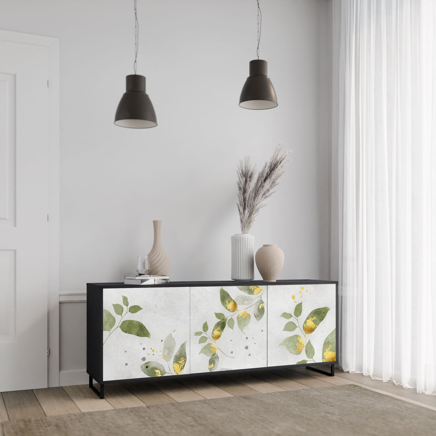 Buffet 3 portes ELEGANT BOTANICS en finition noire