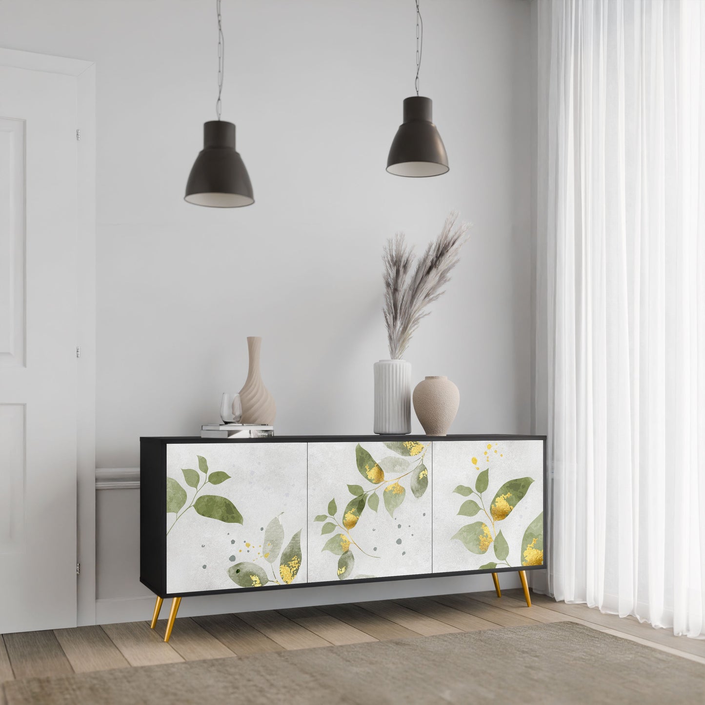 Buffet 3 portes ELEGANT BOTANICS en finition noire