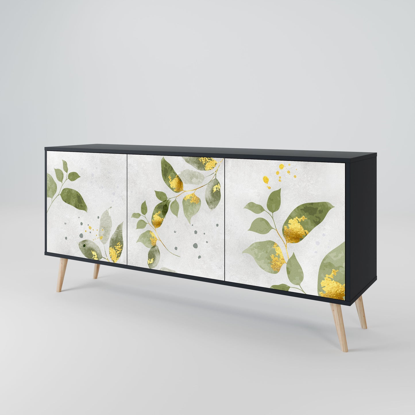 Buffet 3 portes ELEGANT BOTANICS en finition noire