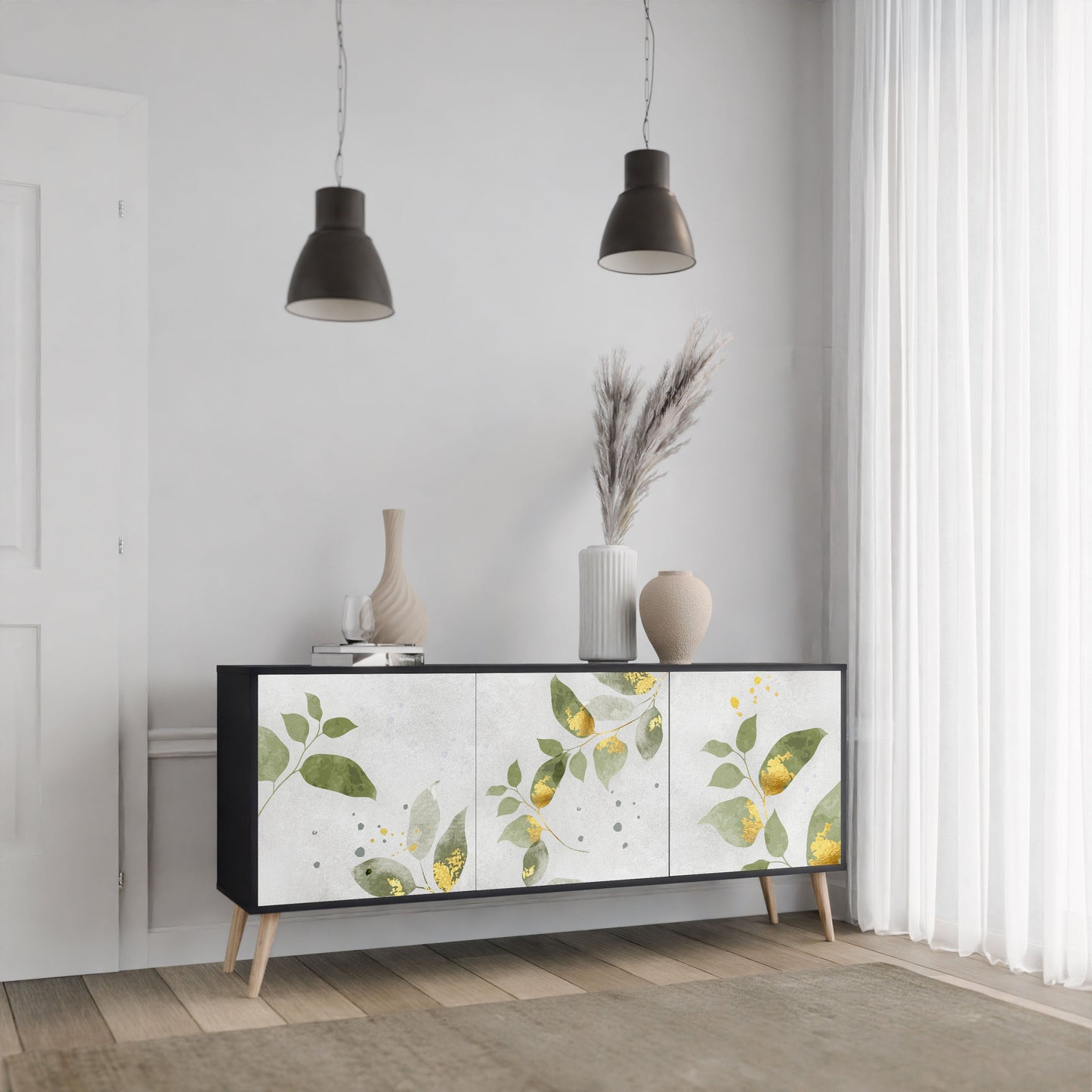 Buffet 3 portes ELEGANT BOTANICS en finition noire