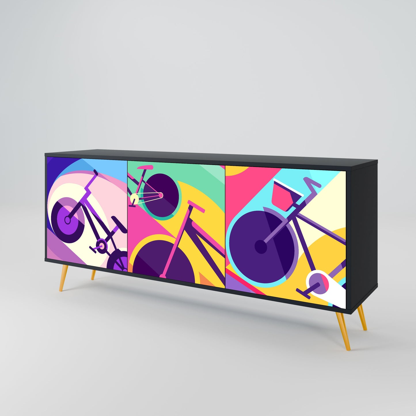 Credenza BIKE DREAMS a 3 ante con finitura nera