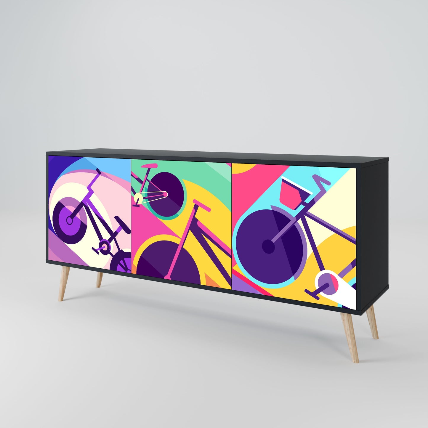 Credenza BIKE DREAMS a 3 ante con finitura nera