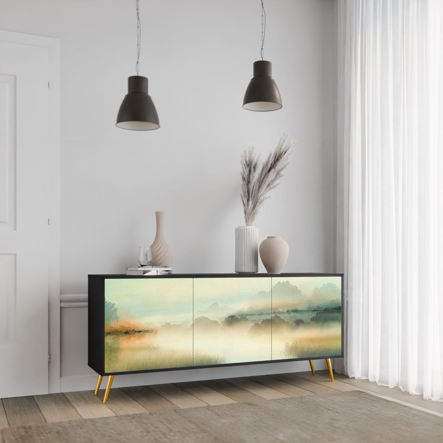 Credenza MORNING BY THE LAKE a 3 ante in finitura nera