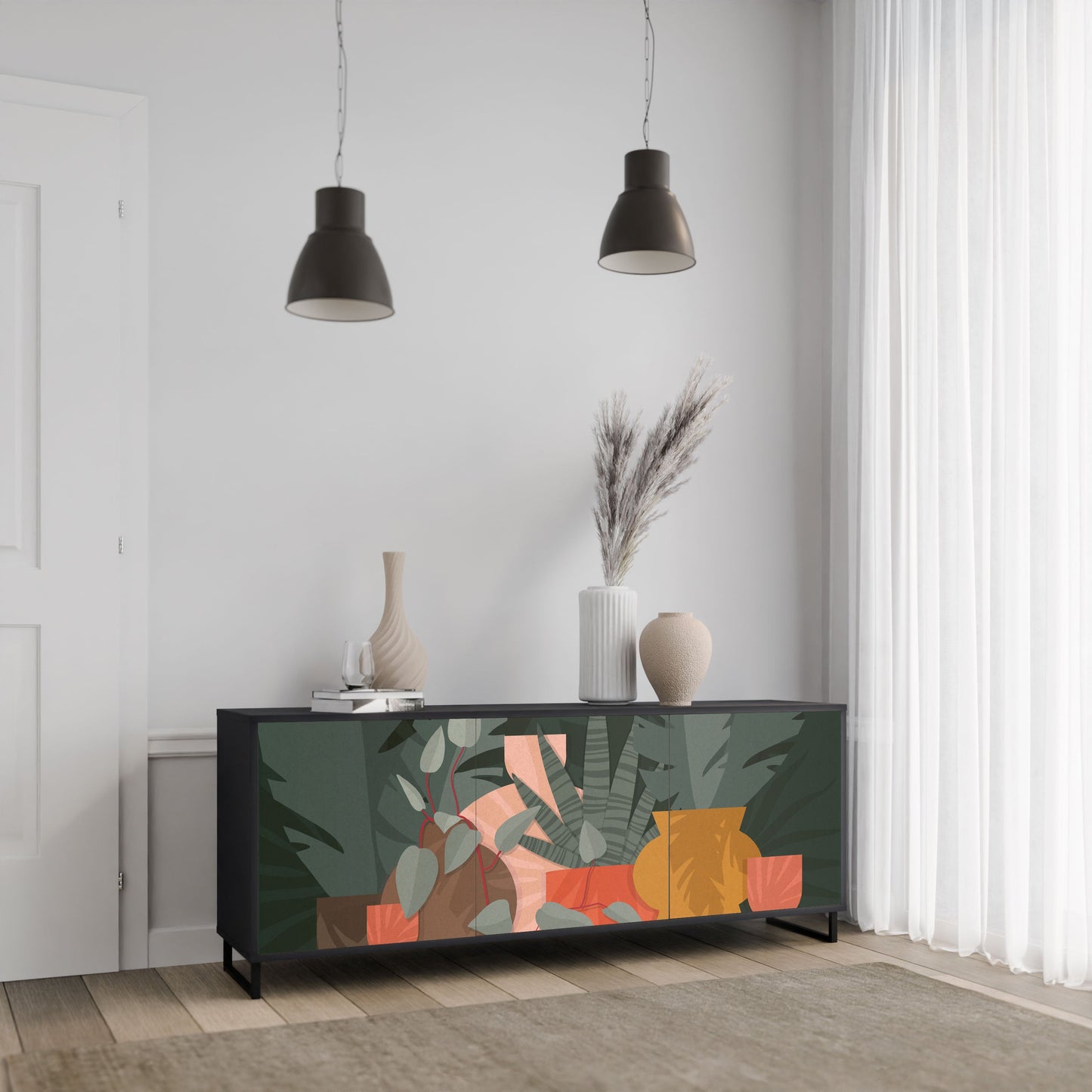 Credenza TROPICAL COMPOSITION a 3 ante in finitura nera