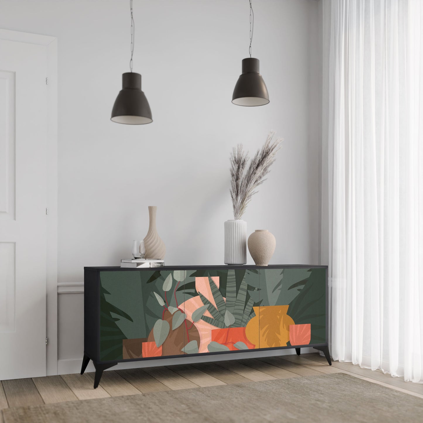 Credenza TROPICAL COMPOSITION a 3 ante in finitura nera