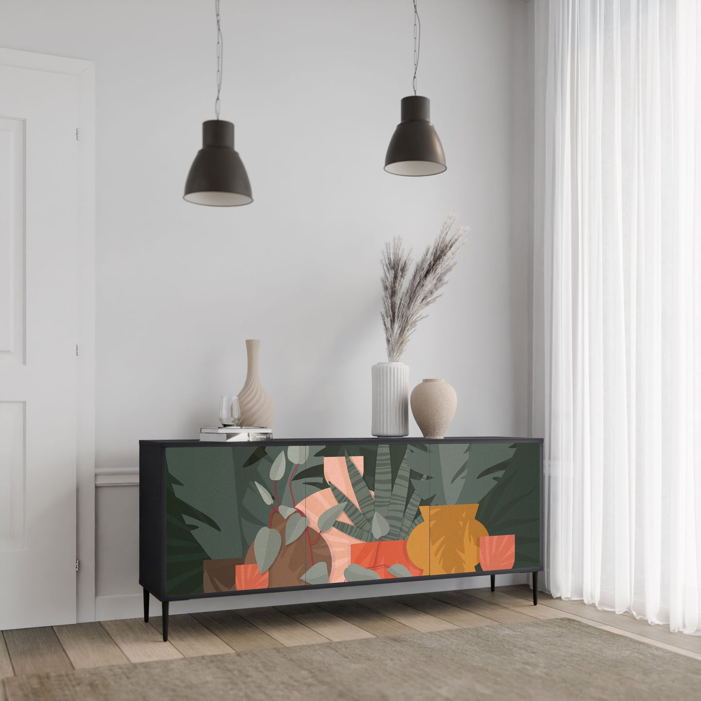 Credenza TROPICAL COMPOSITION a 3 ante in finitura nera