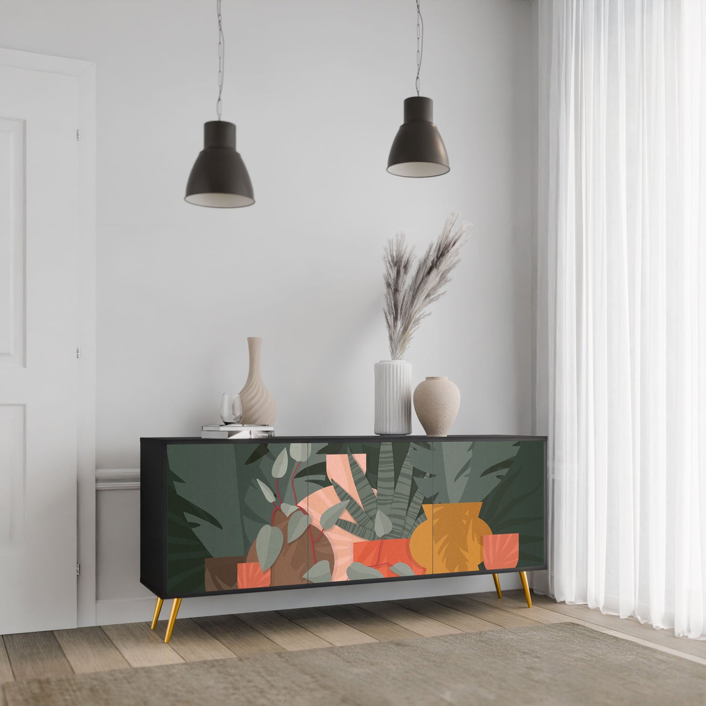 Credenza TROPICAL COMPOSITION a 3 ante in finitura nera