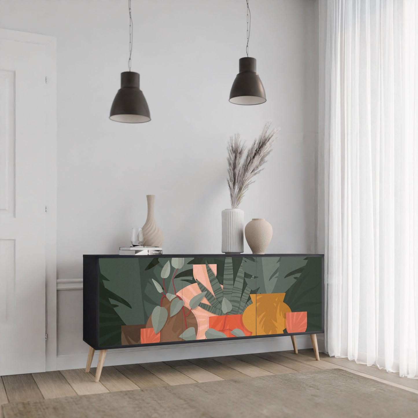 Credenza TROPICAL COMPOSITION a 3 ante in finitura nera