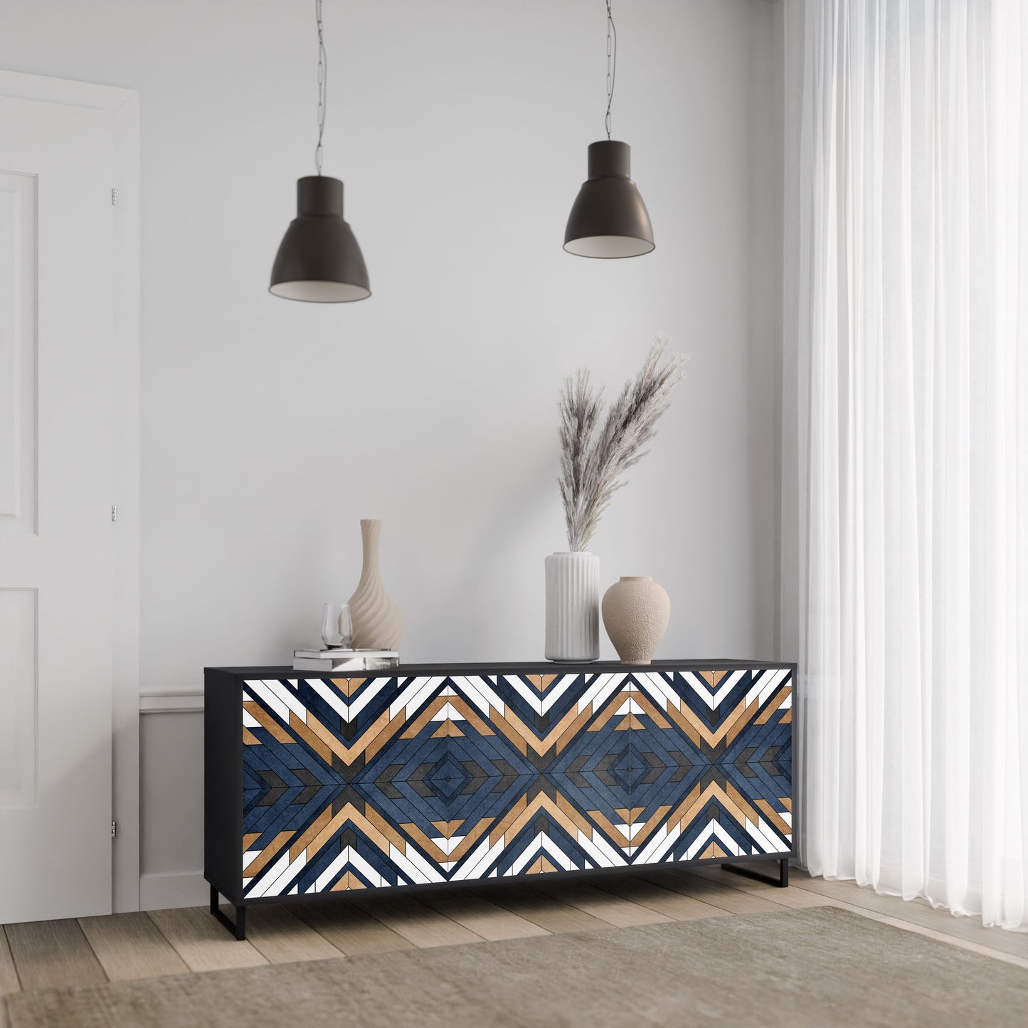 Credenza ARTFUL GEOMETRY a 3 ante in finitura nera