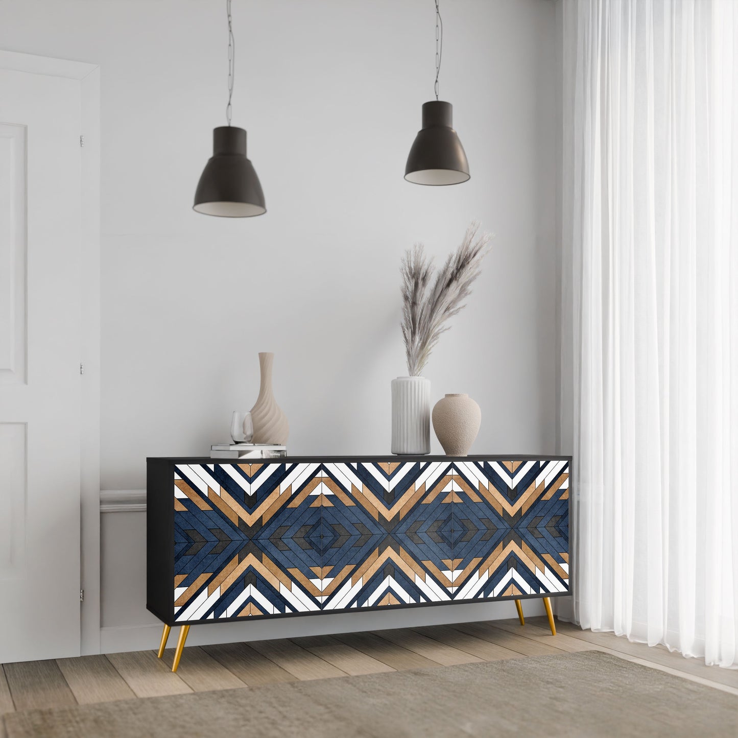 Credenza ARTFUL GEOMETRY a 3 ante in finitura nera