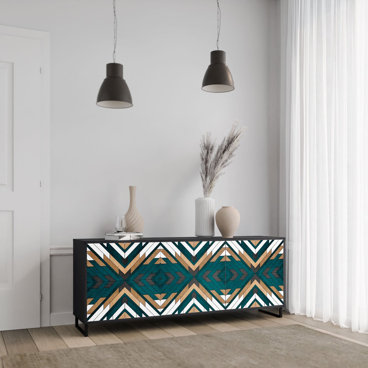 Credenza ARTISTIC GEOMETRY a 3 ante in finitura nera