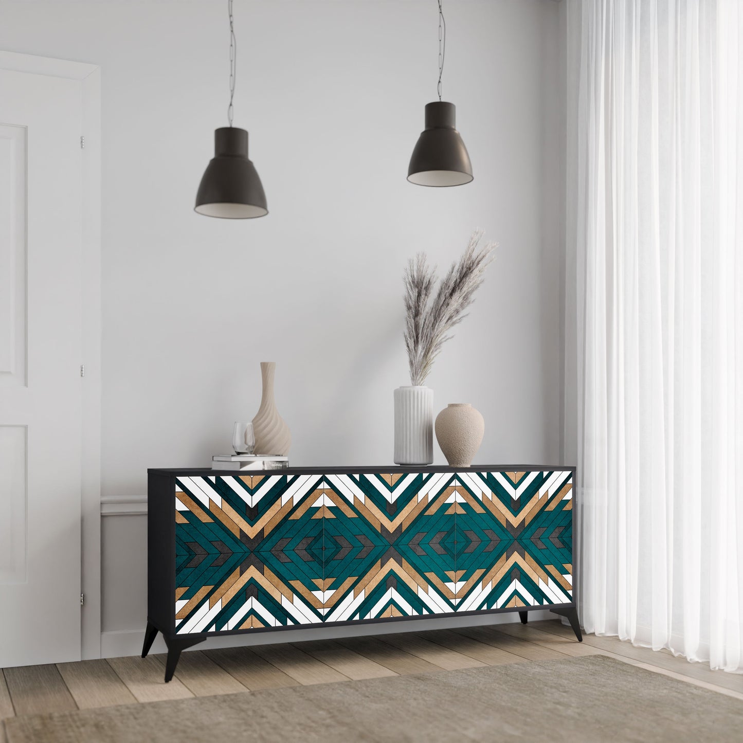 Credenza ARTISTIC GEOMETRY a 3 ante in finitura nera