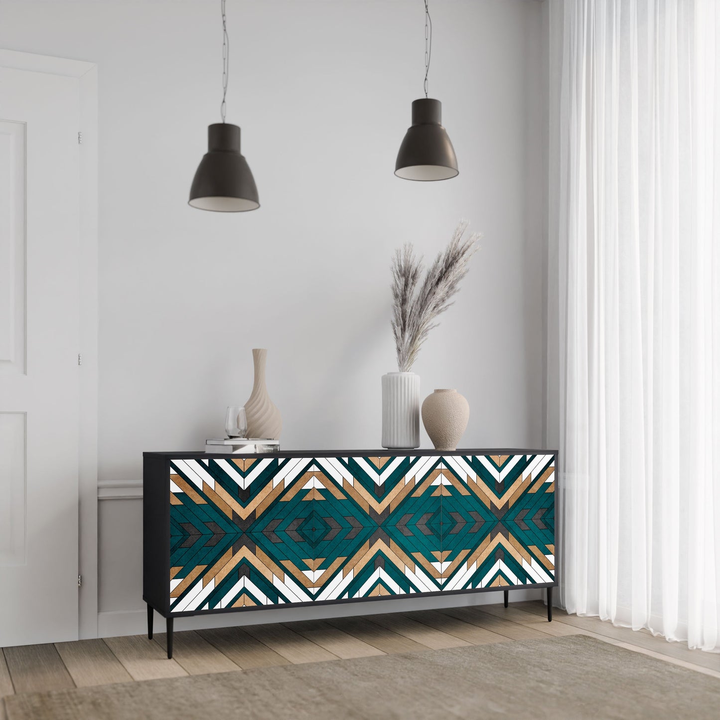 Credenza ARTISTIC GEOMETRY a 3 ante in finitura nera