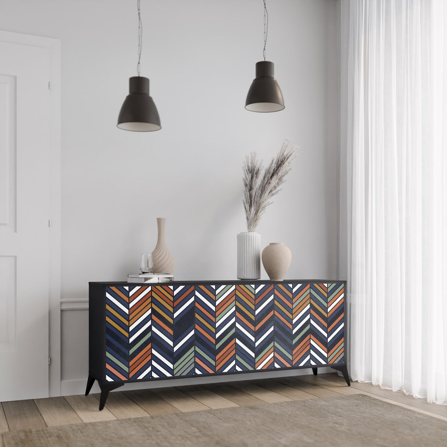 Credenza VIBRANT PATCHWORK a 3 ante con finitura nera