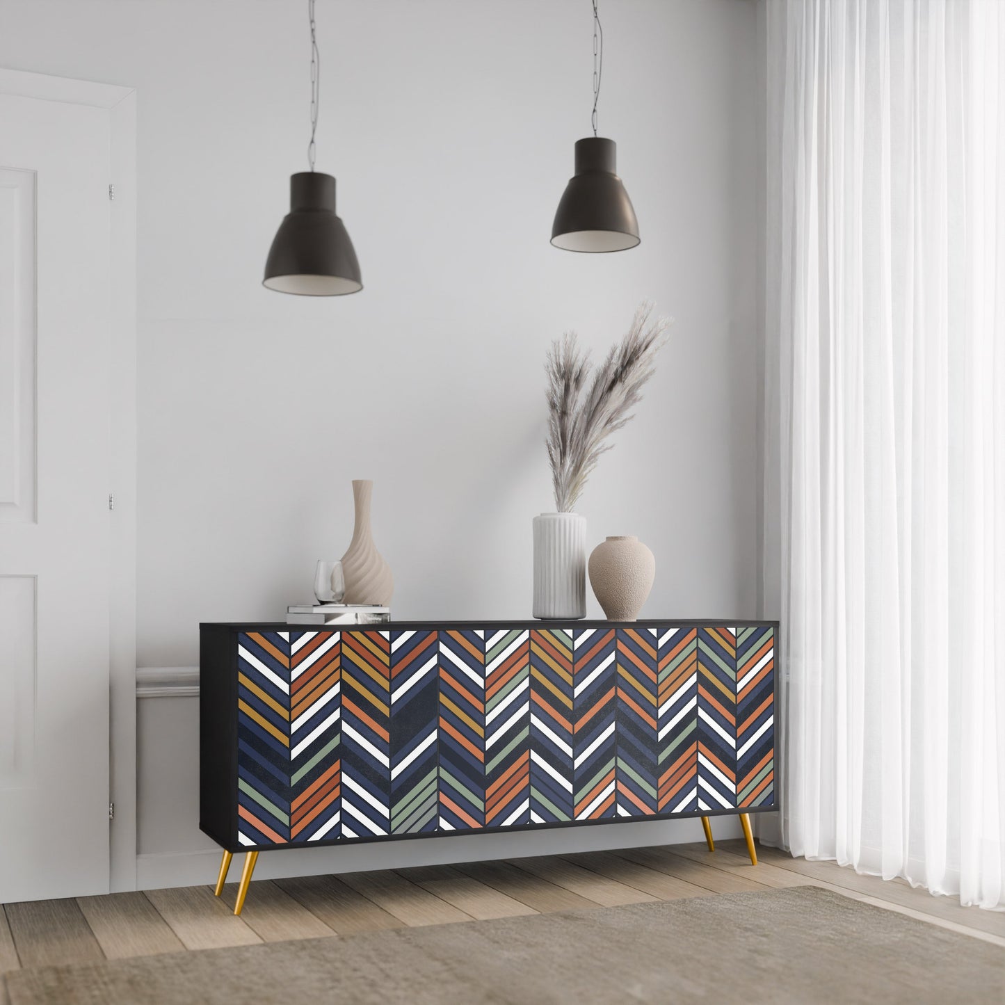 Credenza VIBRANT PATCHWORK a 3 ante con finitura nera