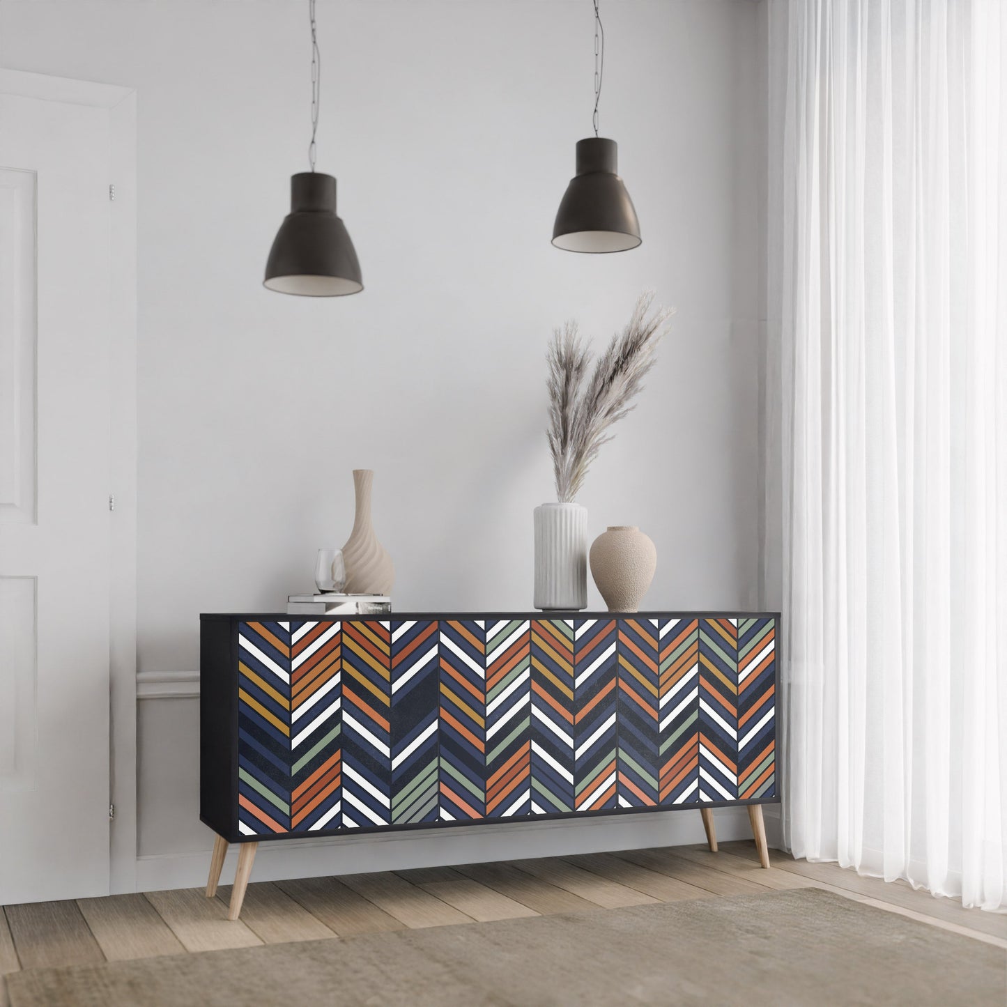 Credenza VIBRANT PATCHWORK a 3 ante con finitura nera