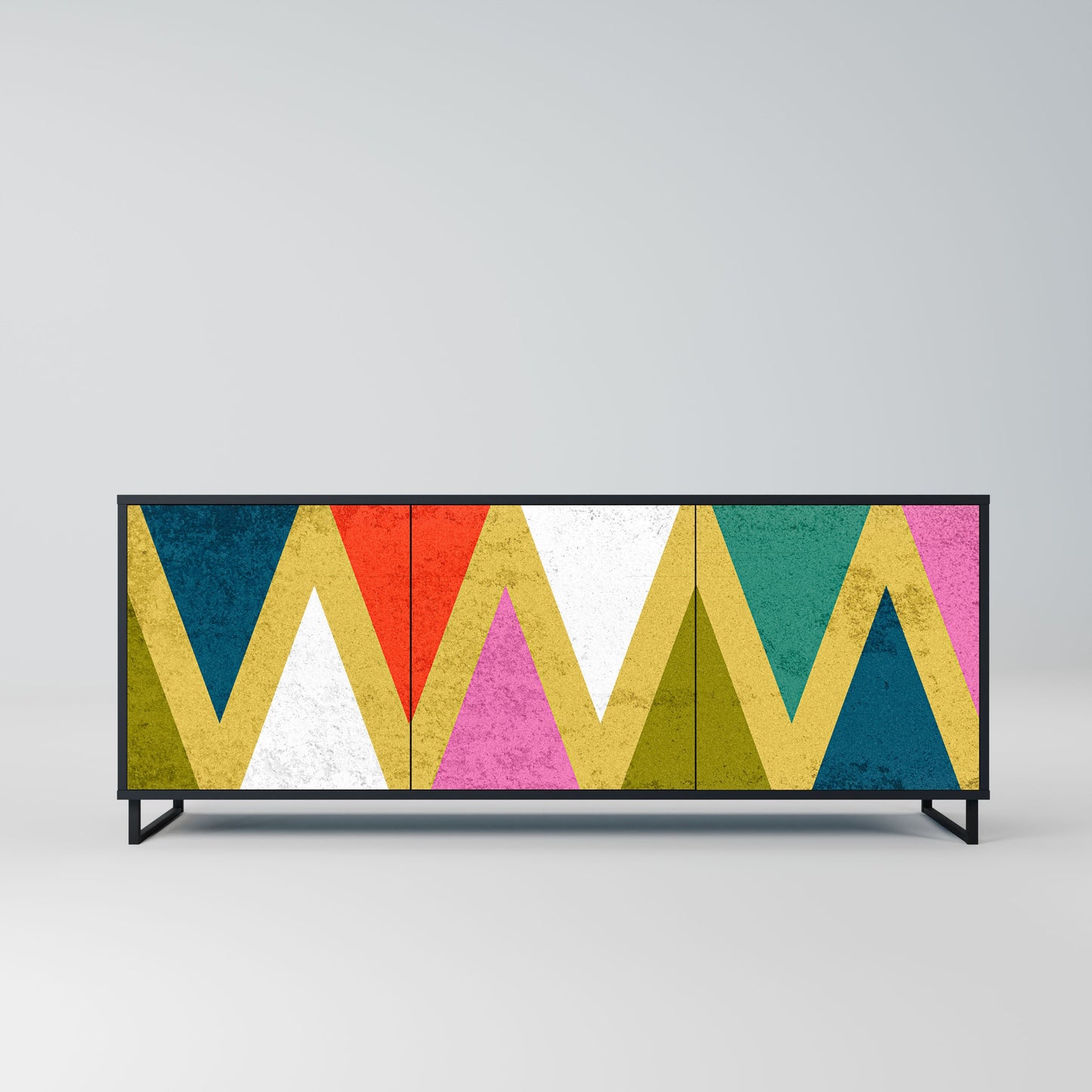 Credenza a 3 ante COLORFUL TRIANGLES in finitura nera