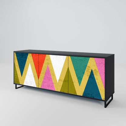 Credenza a 3 ante COLORFUL TRIANGLES in finitura nera