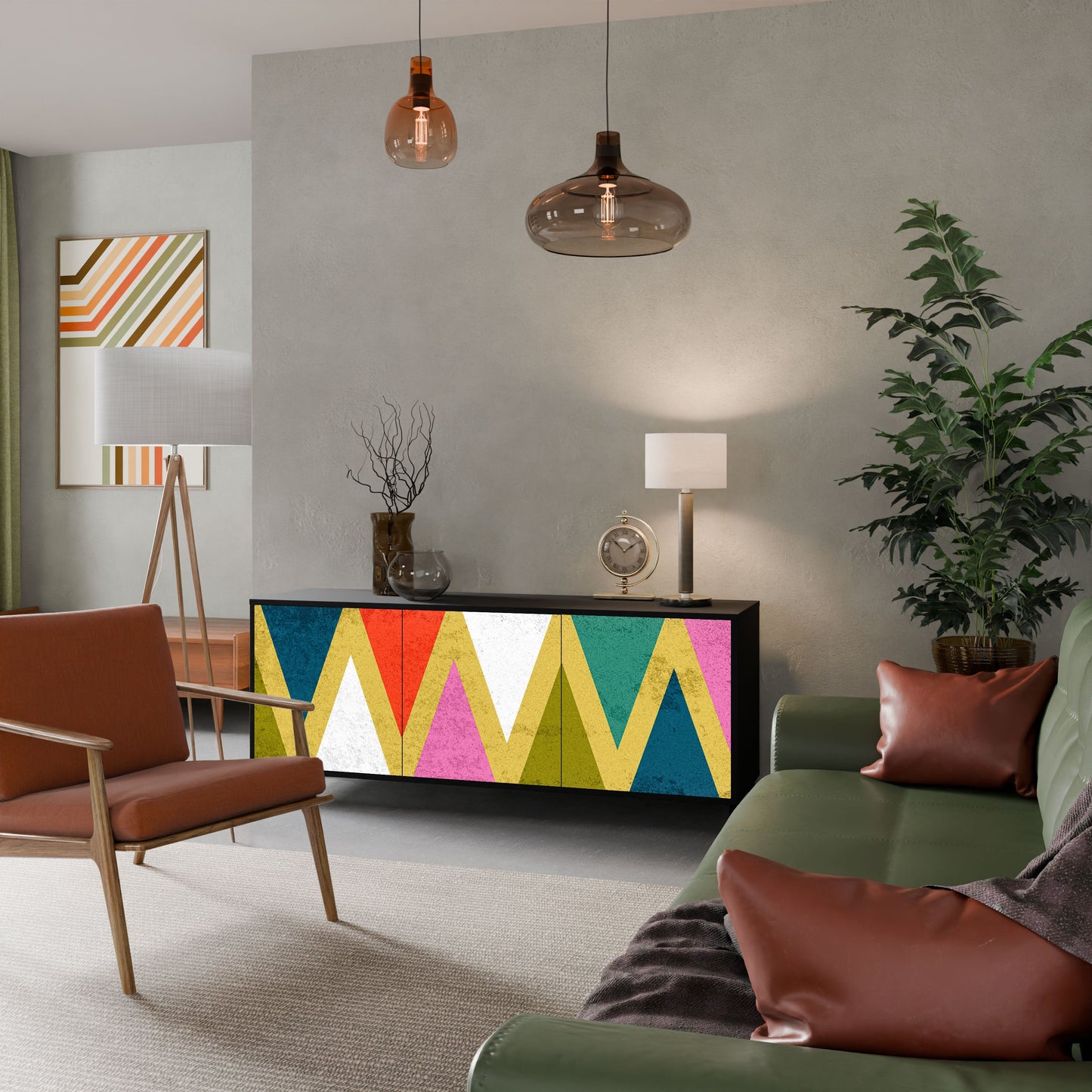 Credenza a 3 ante COLORFUL TRIANGLES in finitura nera