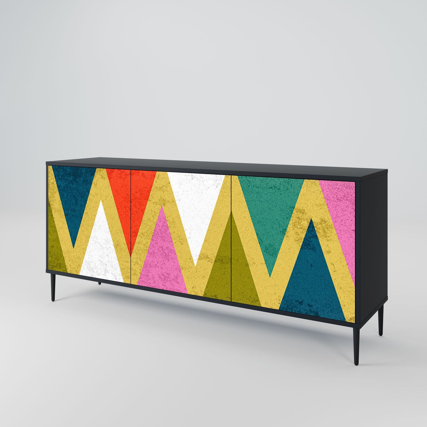 Credenza a 3 ante COLORFUL TRIANGLES in finitura nera