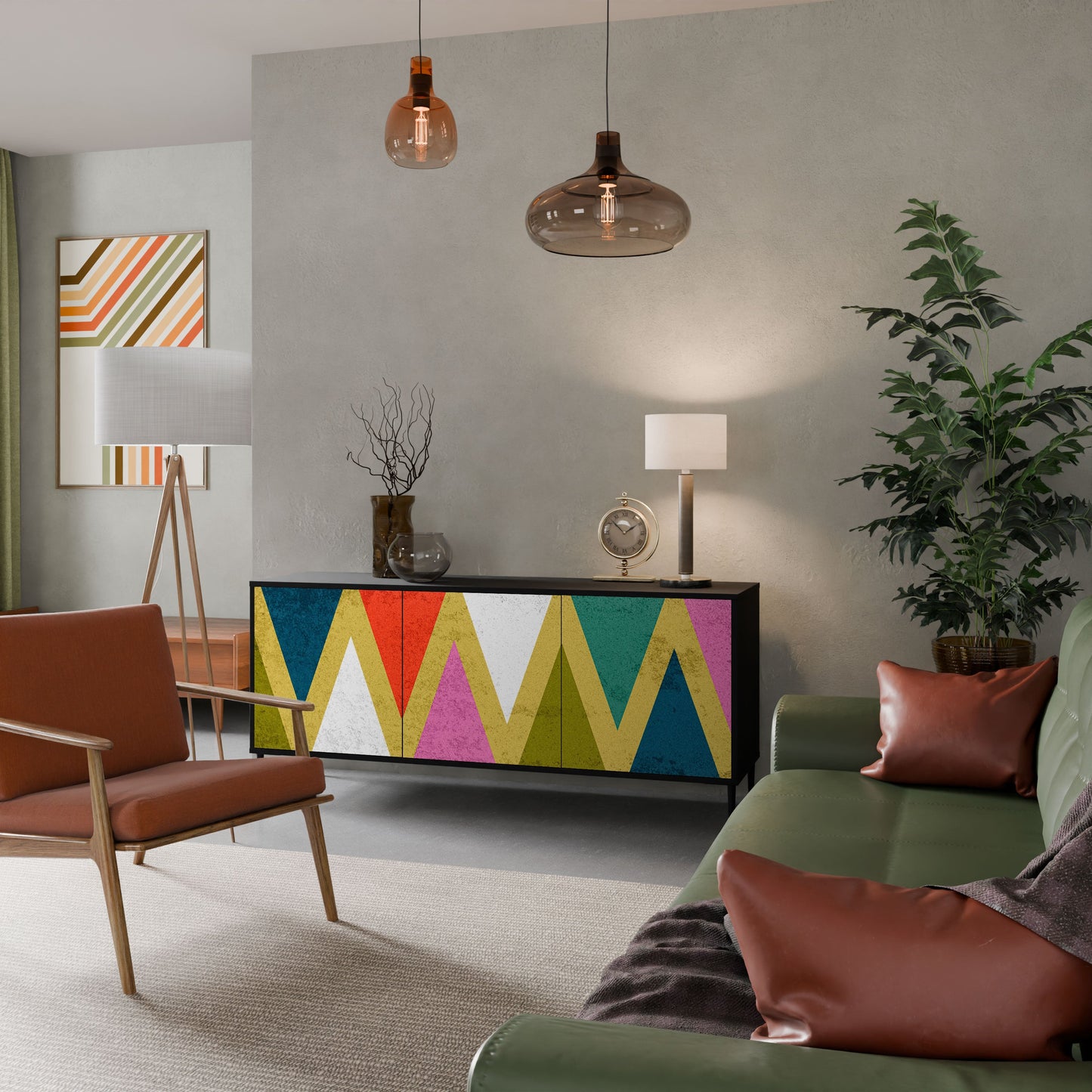 Credenza a 3 ante COLORFUL TRIANGLES in finitura nera