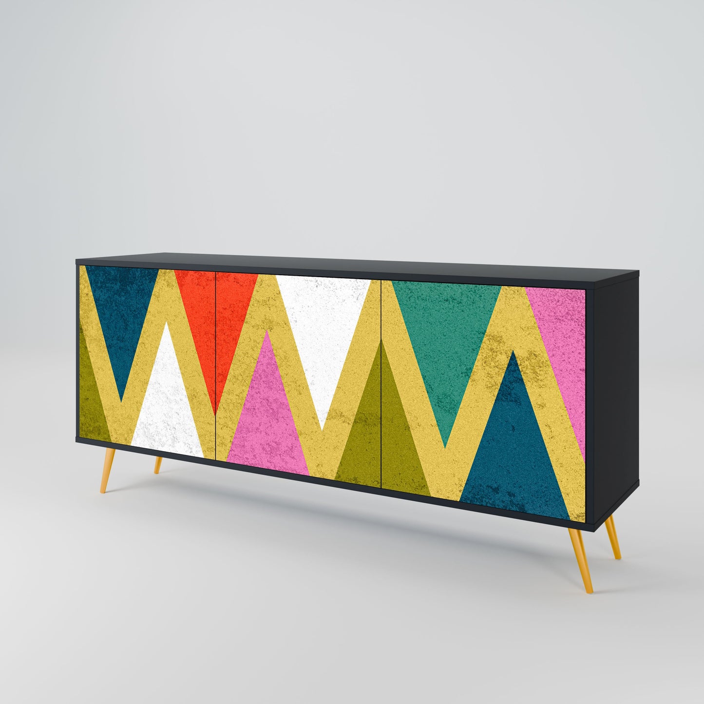 Credenza a 3 ante COLORFUL TRIANGLES in finitura nera