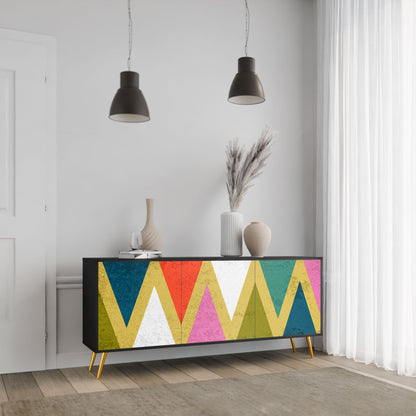 Credenza a 3 ante COLORFUL TRIANGLES in finitura nera