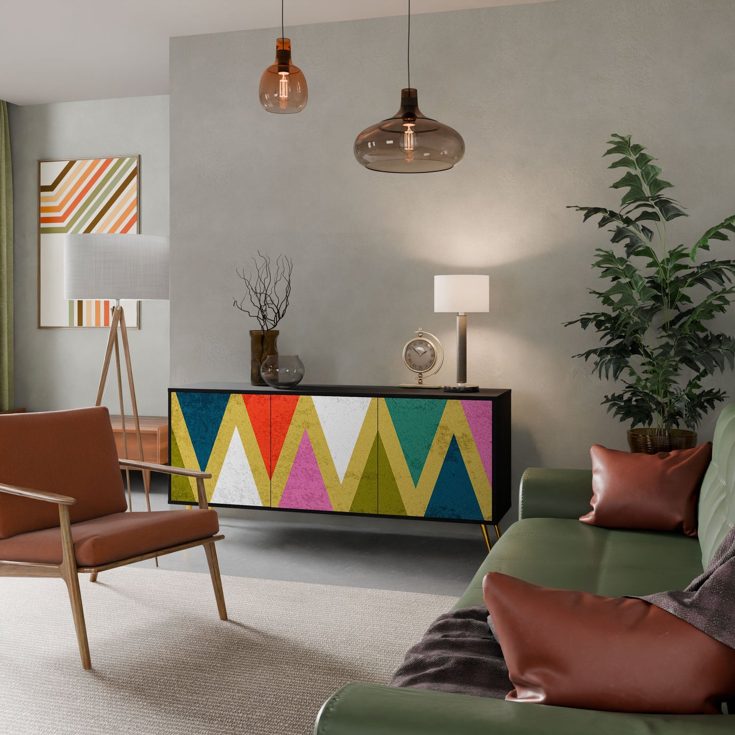 Credenza a 3 ante COLORFUL TRIANGLES in finitura nera