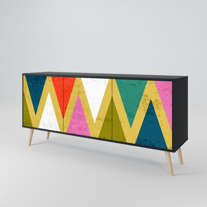 Credenza a 3 ante COLORFUL TRIANGLES in finitura nera