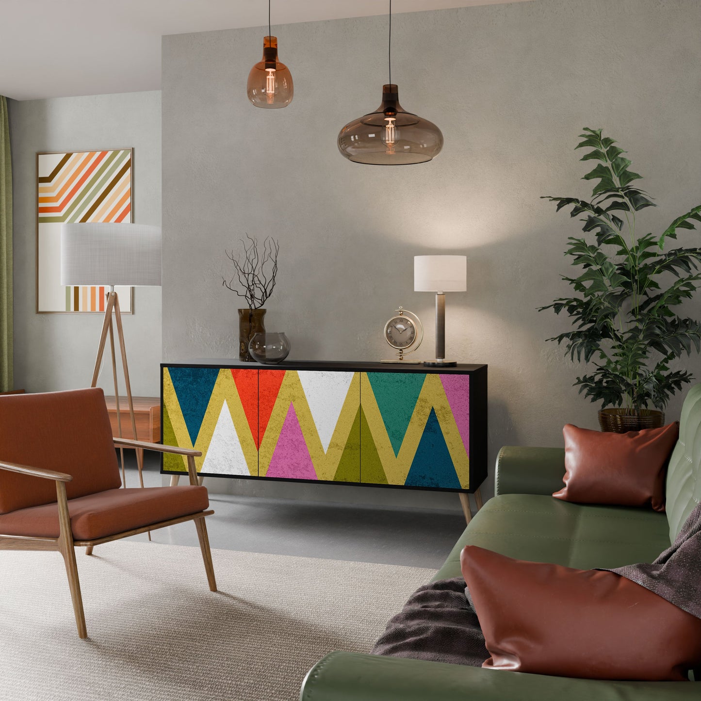 Credenza a 3 ante COLORFUL TRIANGLES in finitura nera