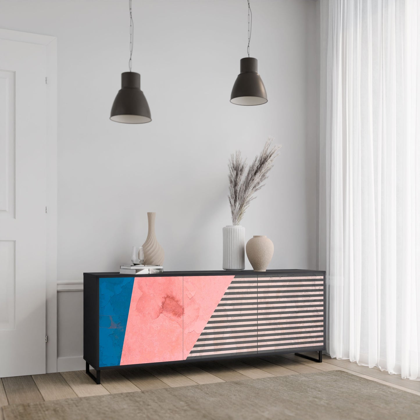 Credenza a 3 ante GLAMOROUS STRIPE in finitura nera