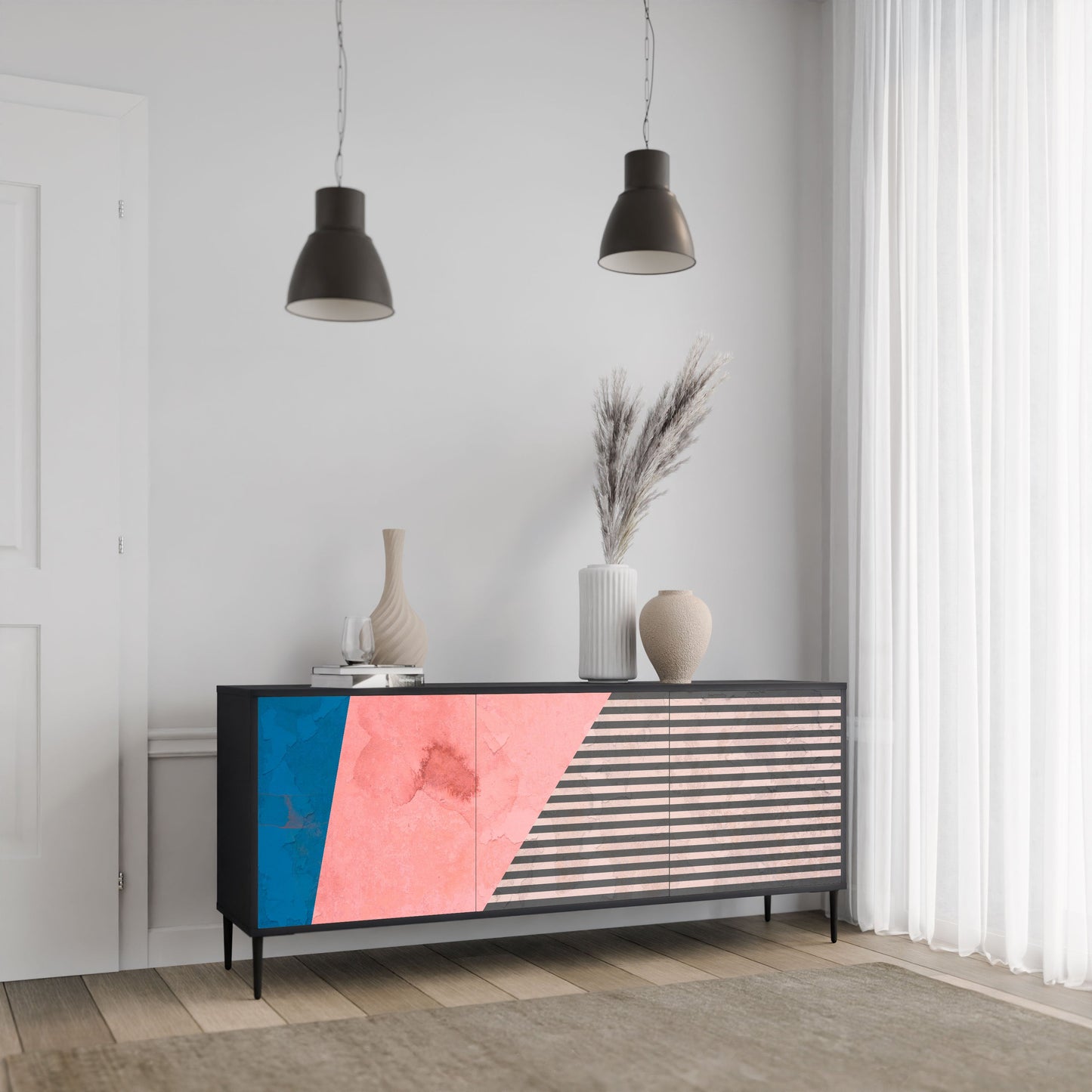 Credenza a 3 ante GLAMOROUS STRIPE in finitura nera