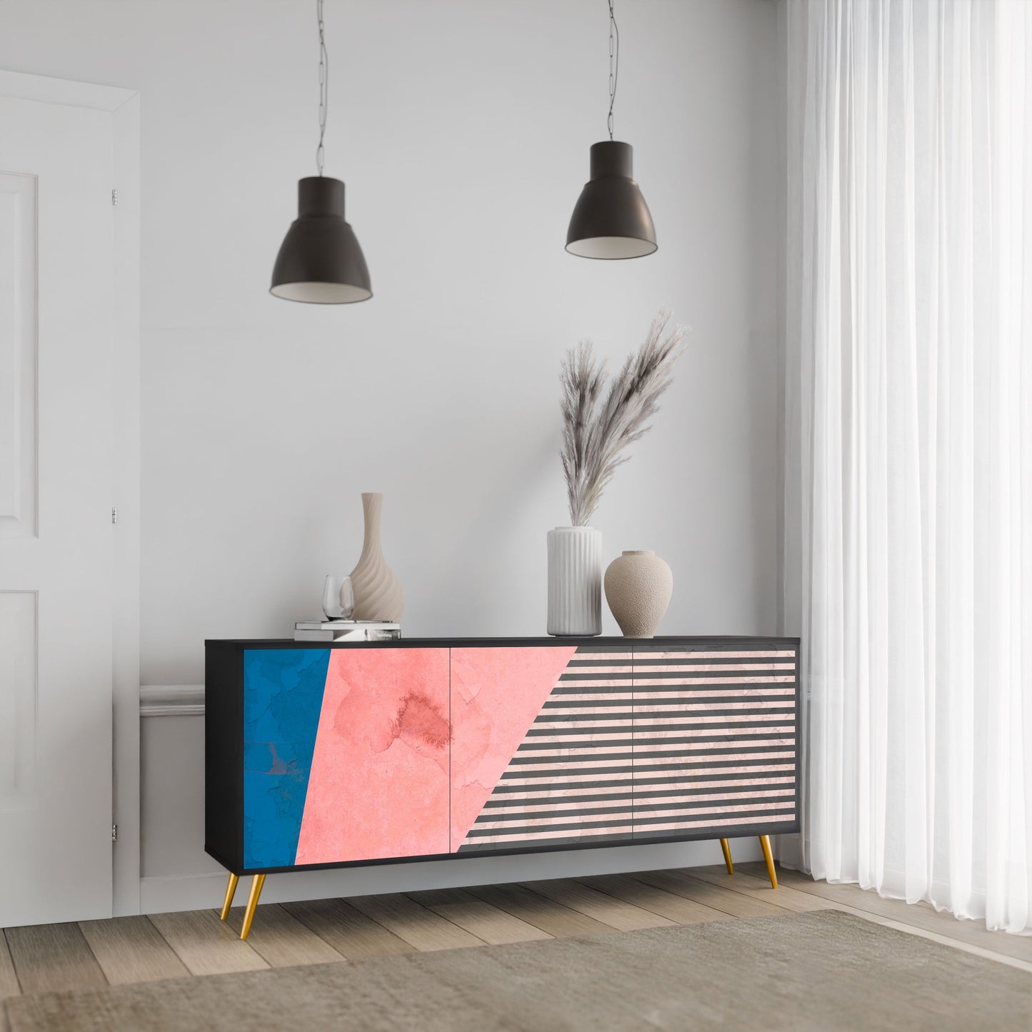 Credenza a 3 ante GLAMOROUS STRIPE in finitura nera