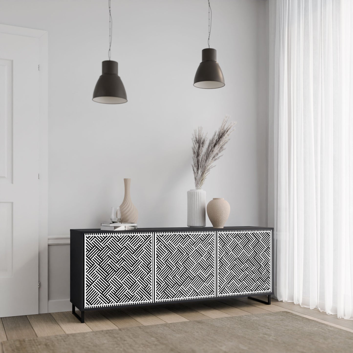 Credenza a 3 ante TEMPORARY SEQUENCE in finitura nera