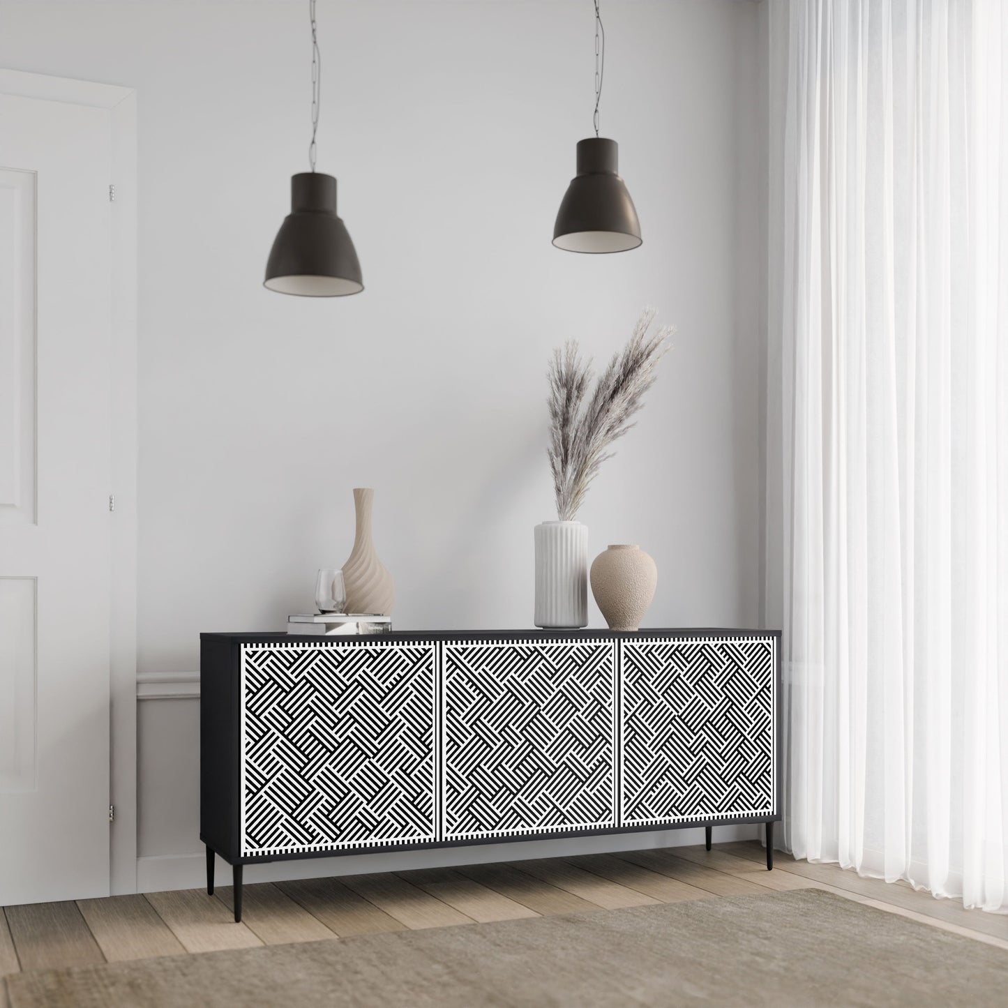 Credenza a 3 ante TEMPORARY SEQUENCE in finitura nera