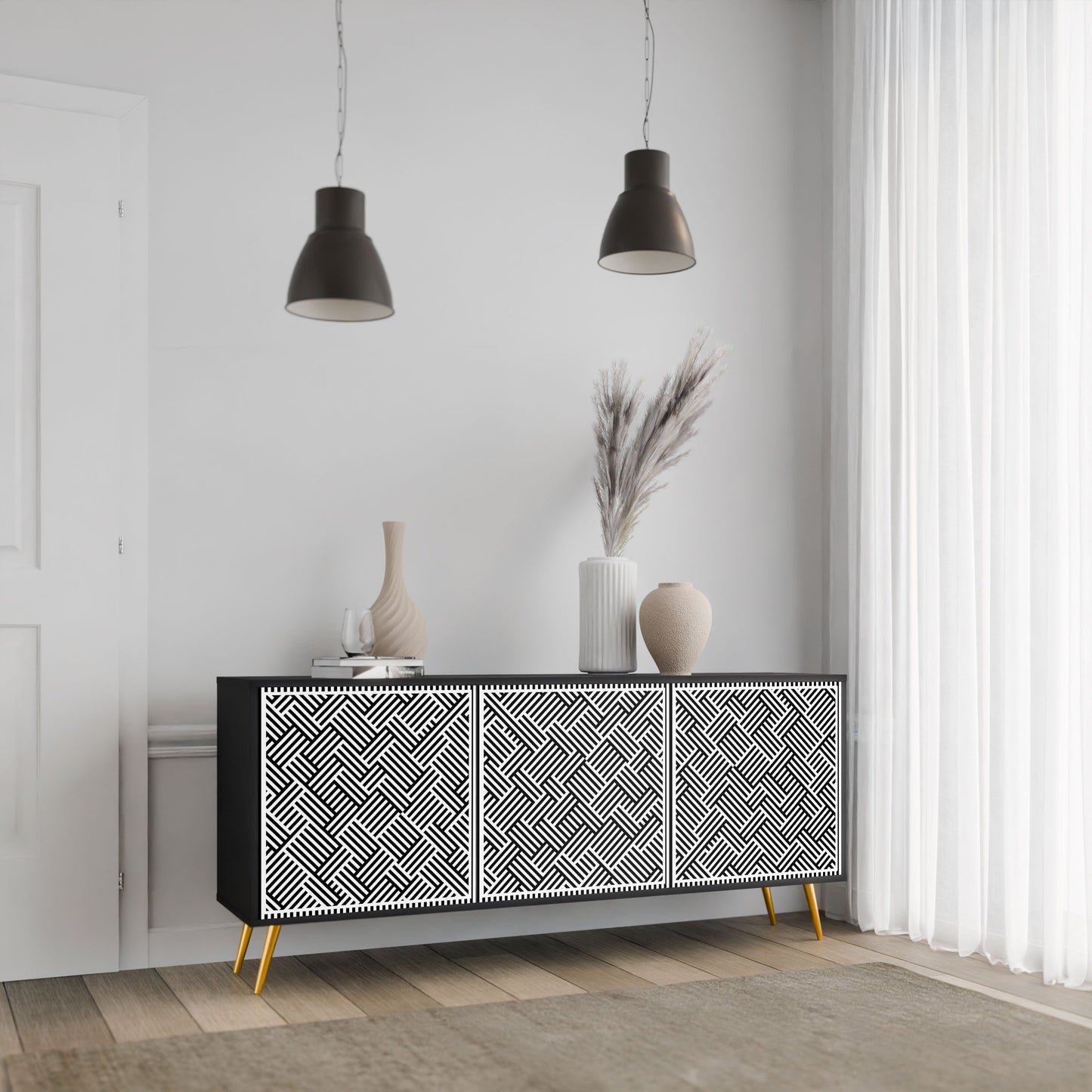 Credenza a 3 ante TEMPORARY SEQUENCE in finitura nera