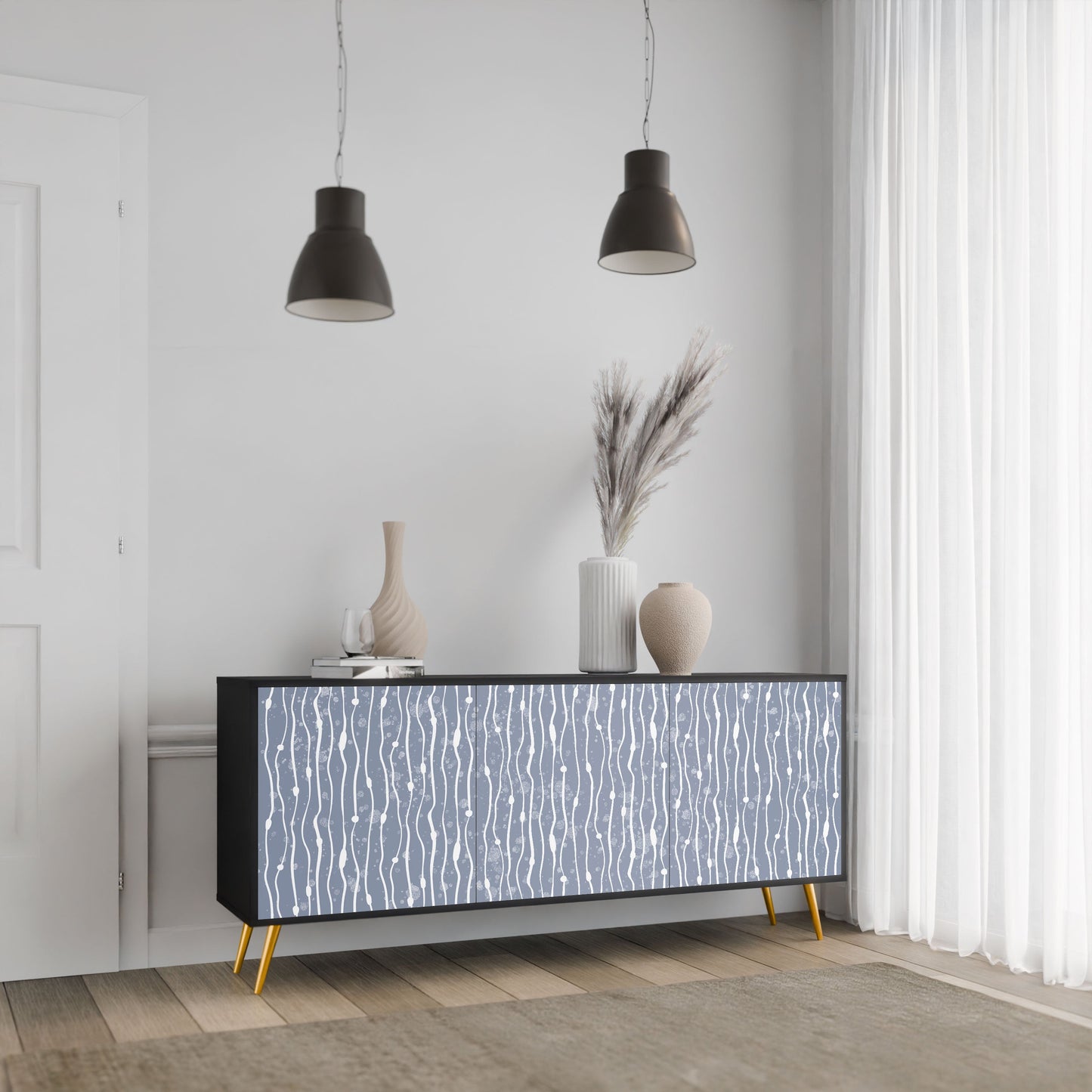 Credenza GRAPHITE RAIN a 3 ante in finitura nera