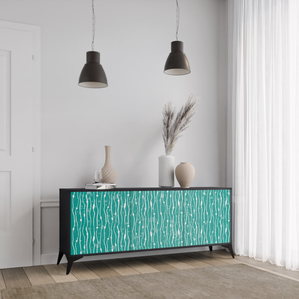 TURQUOISE RAIN Skänk med tre dörrar