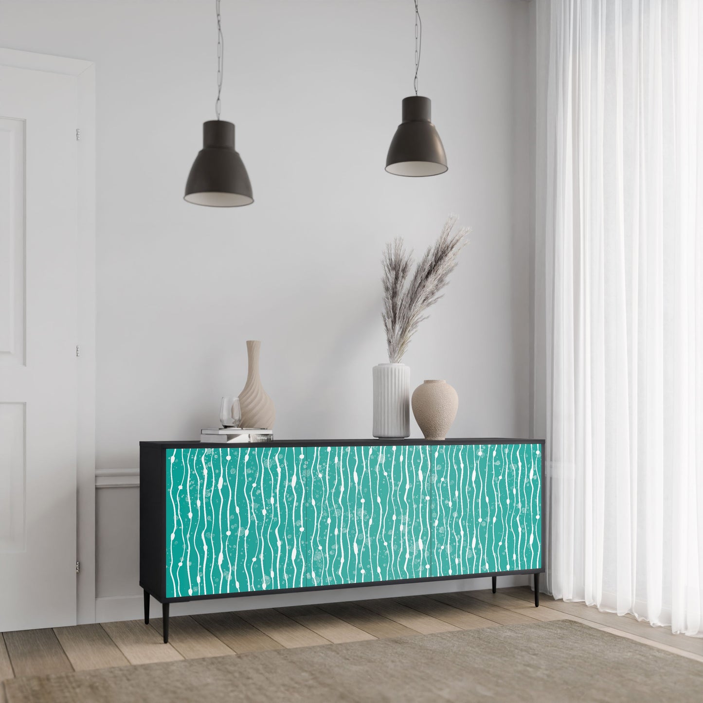 Credenza TURQUOISE RAIN a 3 ante in finitura nera