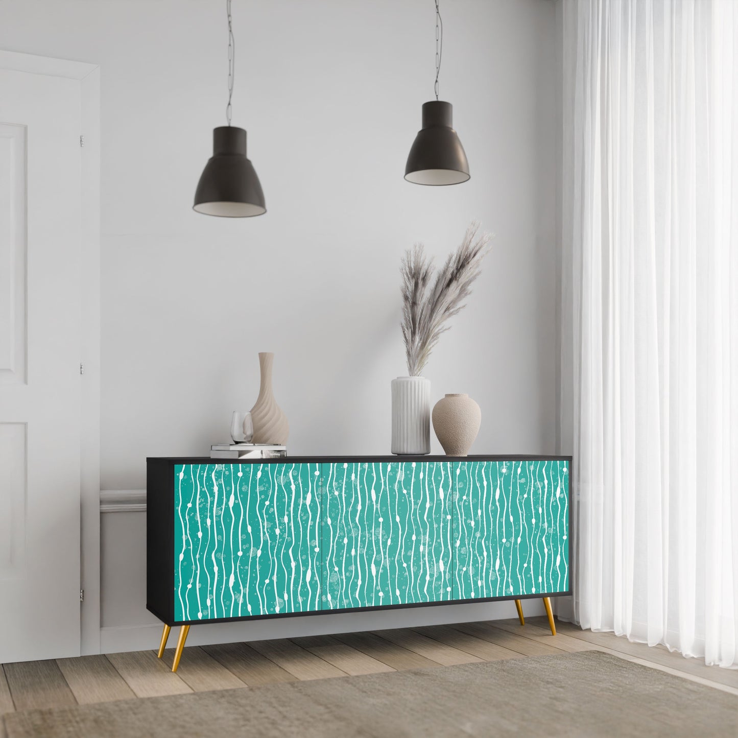 Credenza TURQUOISE RAIN a 3 ante in finitura nera